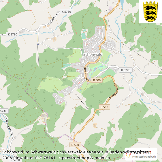 Sch?nwald im Schwarzwald Schwarzwald-Baar-Kreis Lageplan © Openstreetmap Contributors Sch?nwald im Schwarzwald Landstadt Lageplan